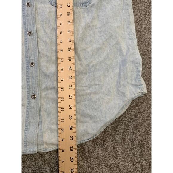 PCC Men's Vintage Denim Shirt Light Wash Button Down Long Sleeve - Picture 6 of 16